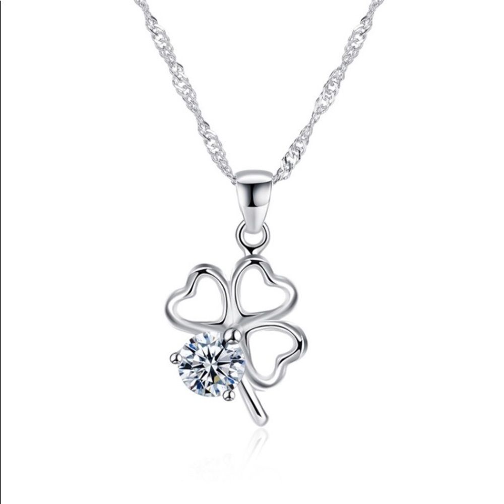 Silver 925 Clover Pendant Necklace With Stone